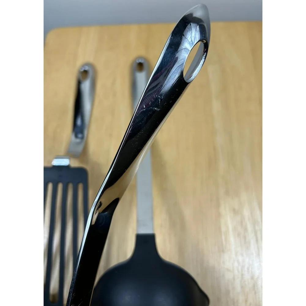 All-Clad Kitchen Tool Set 3pc Black Silver Ladle Spatula Turner Nylon Stainless